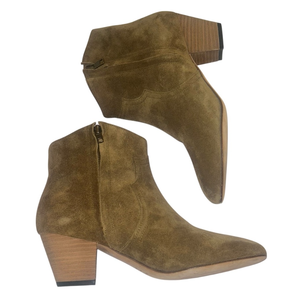 Isabel Marant Dicker Suede Almond Toe Cuban Heel Cowboy Ankle Boots - Picture 5 of 7